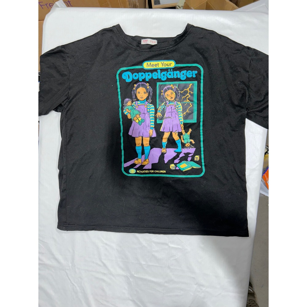Romwe Meet Your Doppelganger Graphic T-Shirt Black Activities for Children Large